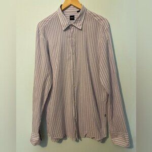COPY Hugo Boss Men’s Striped White and Purple Button Up Shirt XL